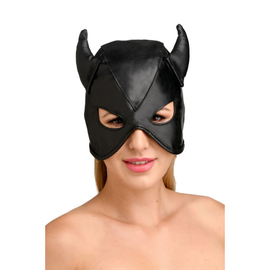 Маска для бондажу з рогами, чорна Master Series Dungeon Demon Bondage Mask with Horns Black