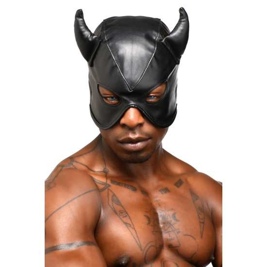 Маска для бондажу з рогами, чорна Master Series Dungeon Demon Bondage Mask with Horns Black