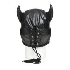 Маска для бондажу з рогами, чорна Master Series Dungeon Demon Bondage Mask with Horns Black