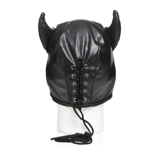 Маска для бондажу з рогами, чорна Master Series Dungeon Demon Bondage Mask with Horns Black