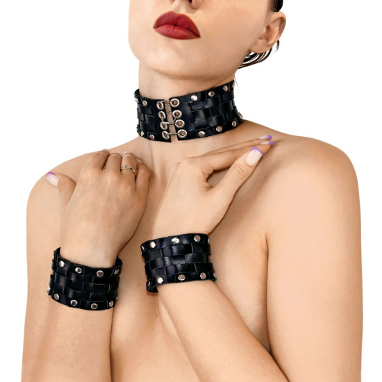 Кожаный чокер с манжетами Art of Sex Leather Chezarro