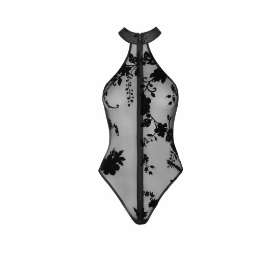 Боди-халтер из флокированной сетки Noir Handmade F314 Ego Flocked Mesh Halter Bodysuit, XL