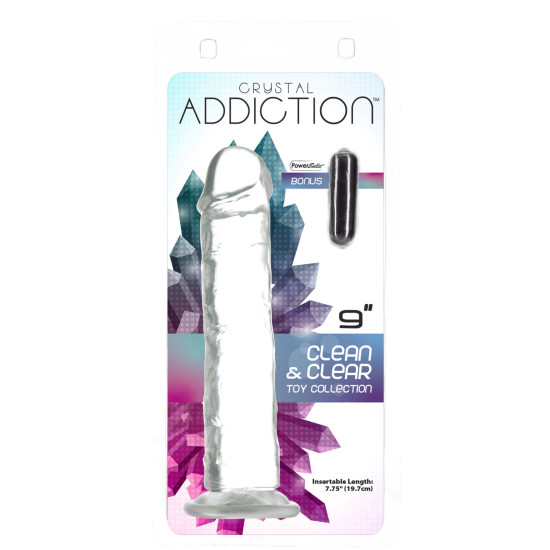 Прозрачный фаллоимитатор на присоске, длина 23 см, вибропуля в подарок Addiction Vertical Dong, 9 inch
