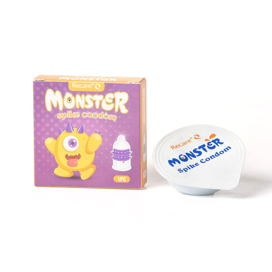 Насадка на член (презерватив с рядами пупырышков и шипов), желтая Recare Yellow Monster Spike Condom
