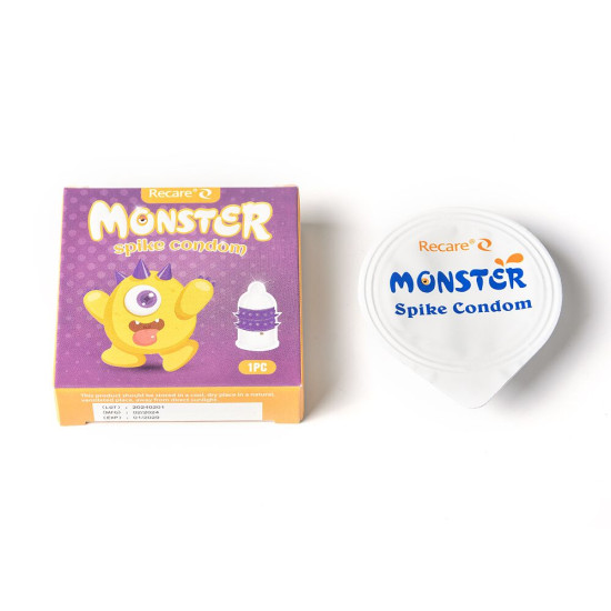 Насадка на член (презерватив с рядами пупырышков и шипов), желтая Recare Yellow Monster Spike Condom