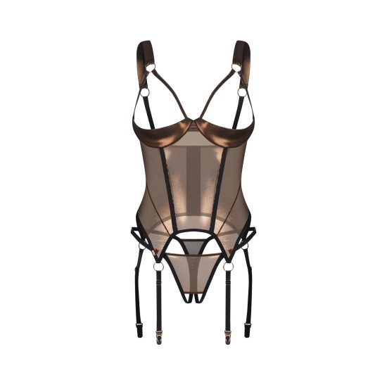 Корсет Obsessive Soranna Cupless Corset & Crotchless Thong, розмір S/M