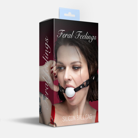 Силиконовый кляп, черный ремень, белый шарик Feral Feelings Silicon Ball Gag Black/White