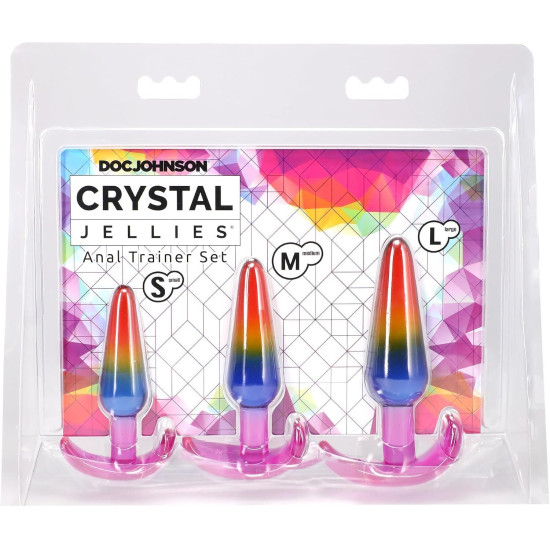 Набор анальных пробок, радужный Doc Johnson Crystal Jellies - Anal Trainer Set - Rainbow (мятая упаковка)