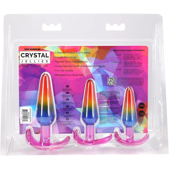 Набор анальных пробок, радужный Doc Johnson Crystal Jellies - Anal Trainer Set - Rainbow (мятая упаковка)