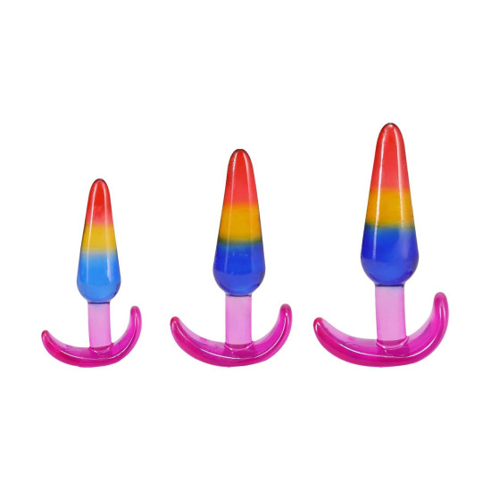 Набор анальных пробок, радужный Doc Johnson Crystal Jellies - Anal Trainer Set - Rainbow (мятая упаковка)