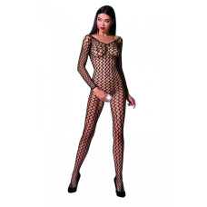 Бодистокинг-комбинезон из крупной сетки с длинным рукавом, черный Passion BS068 Black