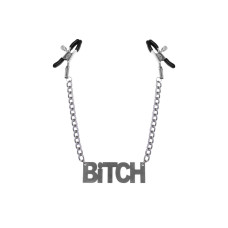 Затискачі для сосків з написом «Bitch», срібло/чорний Feral Feelings Nipple clamps Bitch Silver/Black