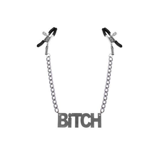 Затискачі для сосків з написом «Bitch», срібло/чорний Feral Feelings Nipple clamps Bitch Silver/Black