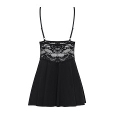 Сатиновый пеньюар с кружевом и танга, чёрный Obsessive 810-BAB-1 Babydoll & Thong Black, S/M