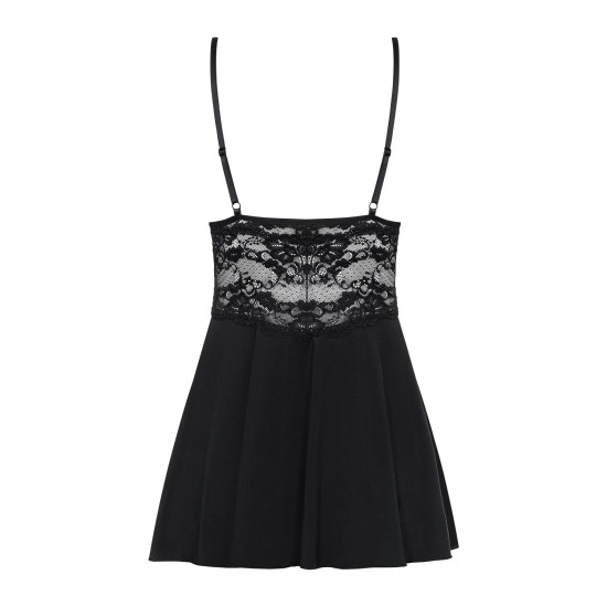 Сатиновий пеньюар з мереживом і танга, чорний Obsessive 810-BAB-1 Babydoll & Thong Black, S/M