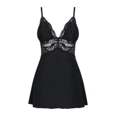 Сатиновый пеньюар с кружевом и танга, чёрный Obsessive 810-BAB-1 Babydoll & Thong Black, S/M