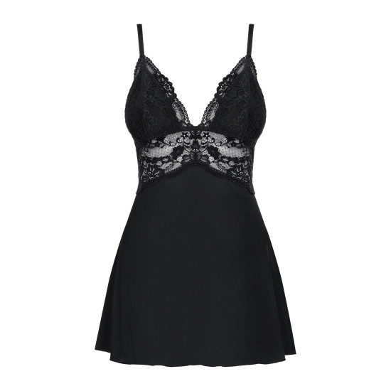 Сатиновий пеньюар з мереживом і танга, чорний Obsessive 810-BAB-1 Babydoll & Thong Black, S/M