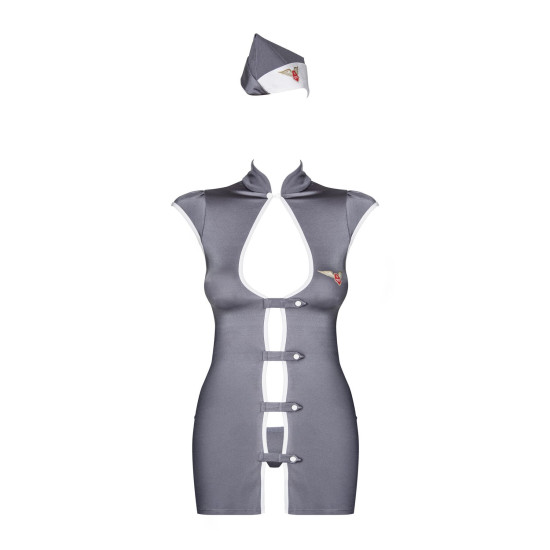 Сірий еротичний костюм стюардеси (сукня, стрінги) Obsessive Stewardess 3pcs Costume Grey, S/M