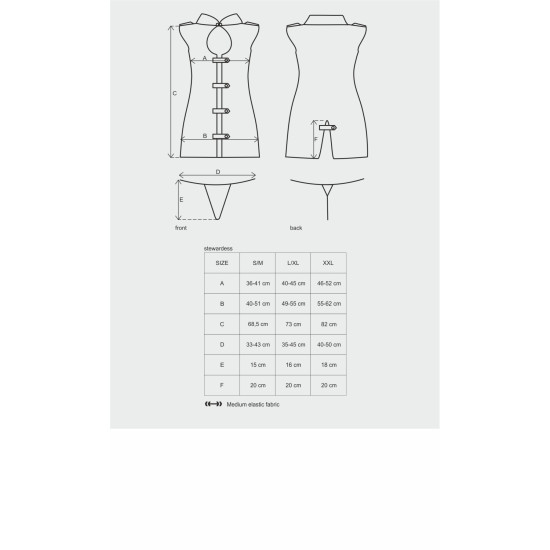 Сірий еротичний костюм стюардеси (сукня, стрінги) Obsessive Stewardess 3pcs Costume Grey, S/M