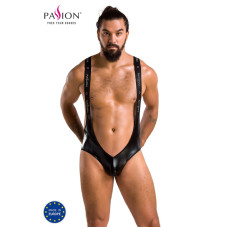Чоловіче відкрите боді під латекс на лямках, чорне Passion 027 Bruno Black, L/XL