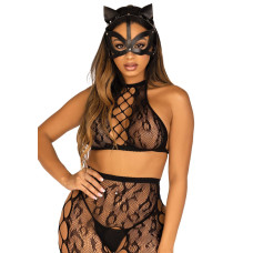 Маска кошки из экокожи, чёрная Leg Avenue Vegan Leather Studded Cat Mask Black