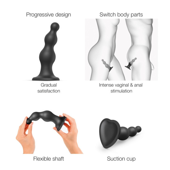Насадка для страпона с бусинами, чёрная Strap-On-Me Dildo Plug Beads Black, S