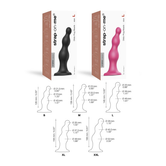 Насадка для страпона с бусинами, чёрная Strap-On-Me Dildo Plug Beads Black, S