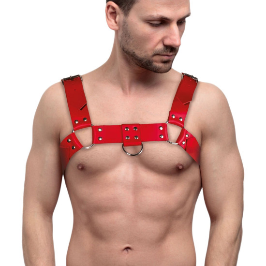 Чоловіча портупея на груди з натуральної шкіри, червона Feral Feelings Red Bulldog Harness