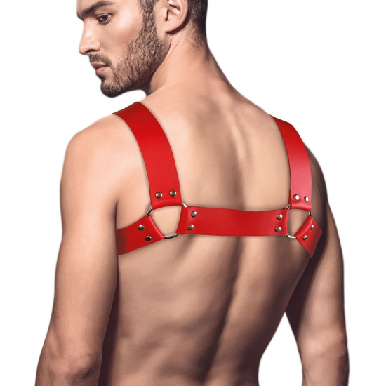Чоловіча портупея на груди з натуральної шкіри, червона Feral Feelings Red Bulldog Harness
