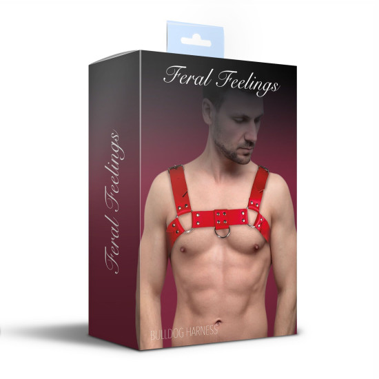 Чоловіча портупея на груди з натуральної шкіри, червона Feral Feelings Red Bulldog Harness