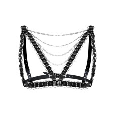 Жіноча портупея з кільцями з натуральної шкіри, чорна Art of Sex Geneva Black, L-2X