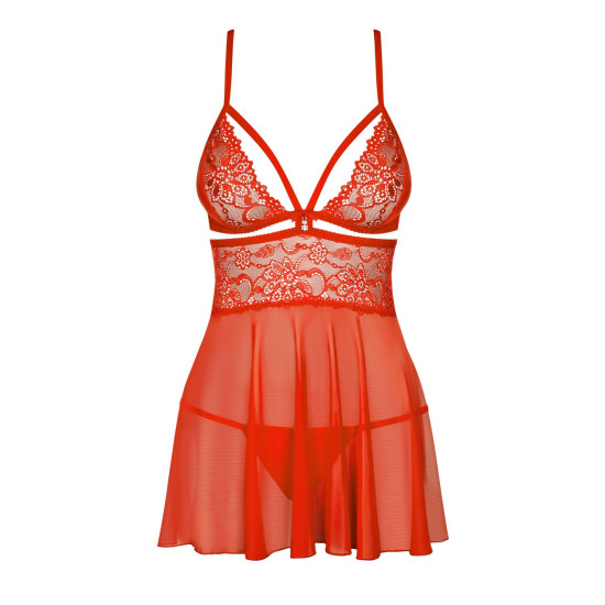 Бэби-долл с трусиками, красный Obsessive 838-BAB-3 Babydoll & Thong Red, 2XL/3XL
