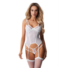 Корсет з мереживною обробкою, білий Obsessive Arrowel Corset White, 2XL/3XL