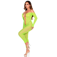 Бодістокінг з відкритим доступом до промежини без ступні, неоново-зелений Leg Avenue Crotchless Footless Lingerie Bodystocking Neon Green, One Size