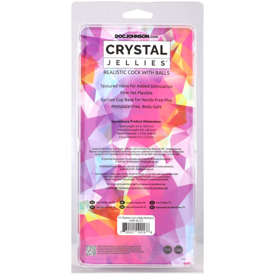 Фалоімітатор, довжина 24.1 см, райдужний Doc Johnson Crystal Jellies - 9.5 Inch Dildo - Rainbow