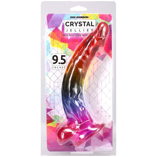 Фалоімітатор, довжина 24.1 см, райдужний Doc Johnson Crystal Jellies - 9.5 Inch Dildo - Rainbow