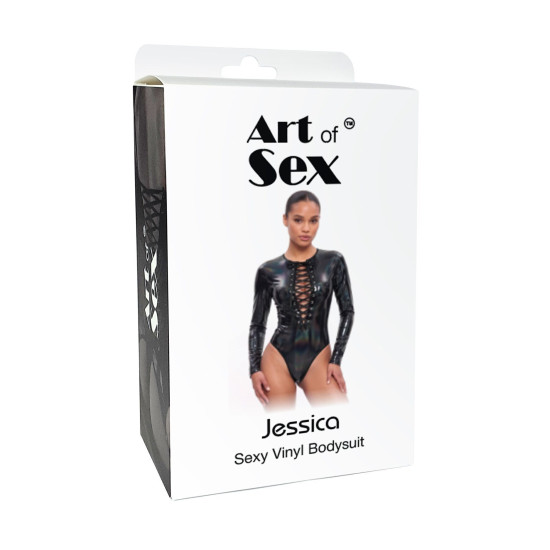 Вінілове боді з рукавами та ефектом мокрого оксамиту Art of Sex - Jessica, S