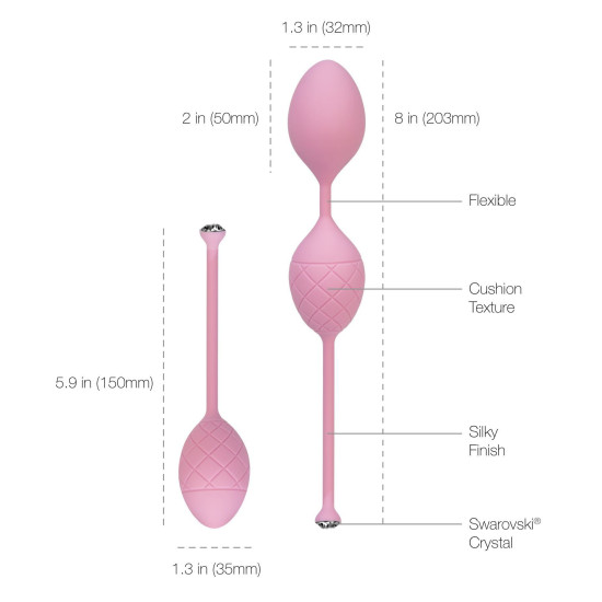 Вагінальні кульки з кристалом, діаметр 3,2 см, вага 49-75 г, рожеві PILLOW TALK Frisky Pink
