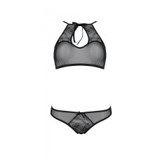 Комплект с ажурным декором и открытым шагом (бра и трусики), черный Passion Ursula Set Black, L/XL