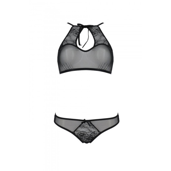 Комплект з ажурним декором і відкритим кроком (бра і трусики), чорний Passion Ursula Set Black, L/XL