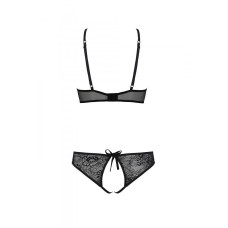 Комплект с ажурным декором и открытым шагом (бра и трусики), черный Passion Ursula Set Black, L/XL