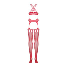 Червоний бодістокінг зі шнурівкою і геометричним декором Obsessive Bodystocking G313 Red, S/M/L