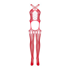 Червоний бодістокінг зі шнурівкою і геометричним декором Obsessive Bodystocking G313 Red, S/M/L