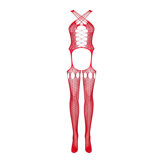 Червоний бодістокінг зі шнурівкою і геометричним декором Obsessive Bodystocking G313 Red, S/M/L