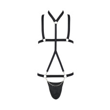 Комплект мужского белья из стреп (стринги, шлейка), черный Passion 039 Set Andrew Black, L/XL
