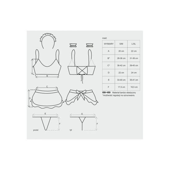 Атласный эротический костюм горничной (5 предметов), черный Obsessive Maid Set Black, S/M