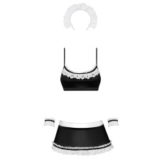 Атласный эротический костюм горничной (5 предметов), черный Obsessive Maid Set Black, S/M