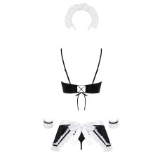 Атласный эротический костюм горничной (5 предметов), черный Obsessive Maid Set Black, S/M