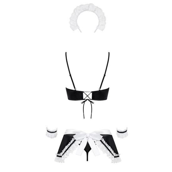 Атласный эротический костюм горничной (5 предметов), черный Obsessive Maid Set Black, S/M