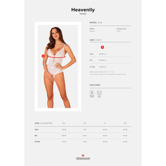 Эротическое полупрозрачное боди с открытым доступом, черное Obsessive Heavenly Crotchless Teddy Black, M/L